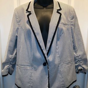INC Black and white pinstripe blazer.